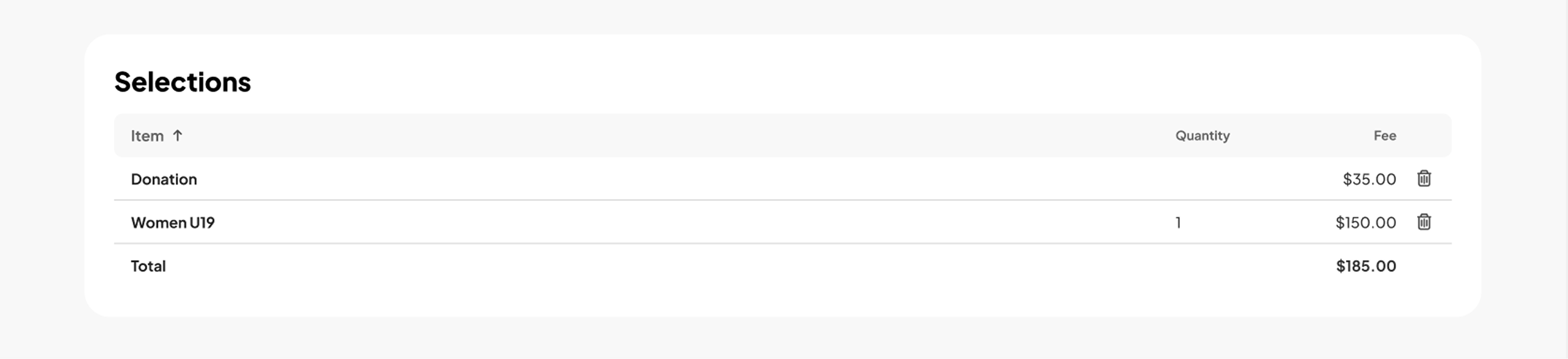 athleteReg Registration page redesign selections